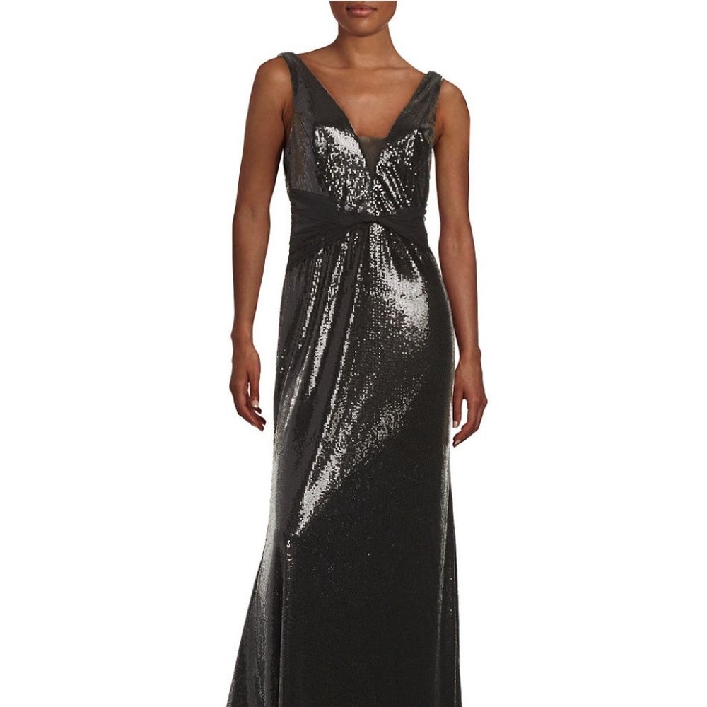 Vera Wang  V Neck Sequin Gown